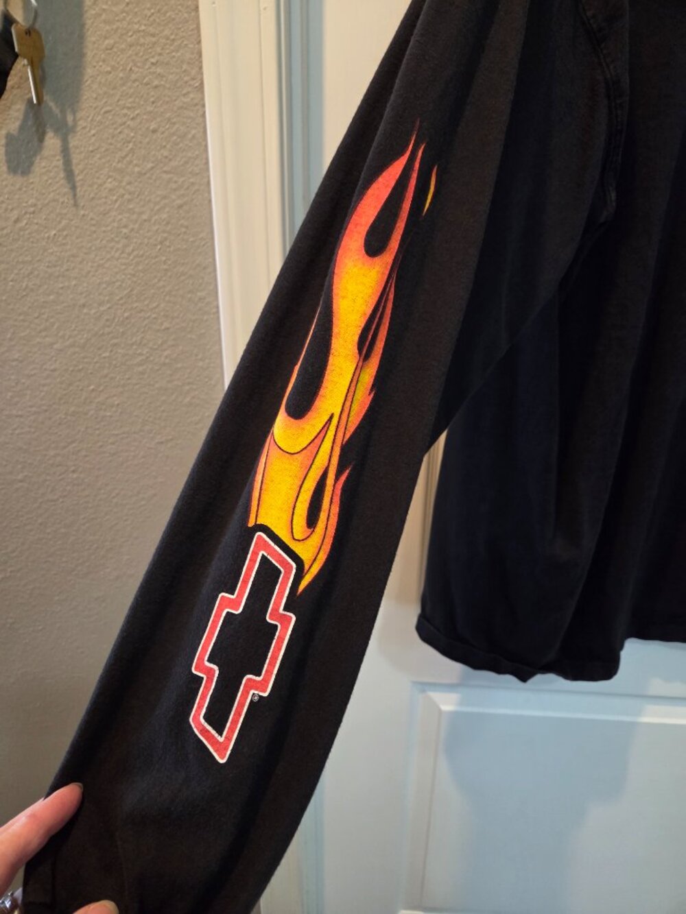 Vintage Chevrolet Racing Flames Long Sleeve Black T-Shirt L - Picture 3 of 5